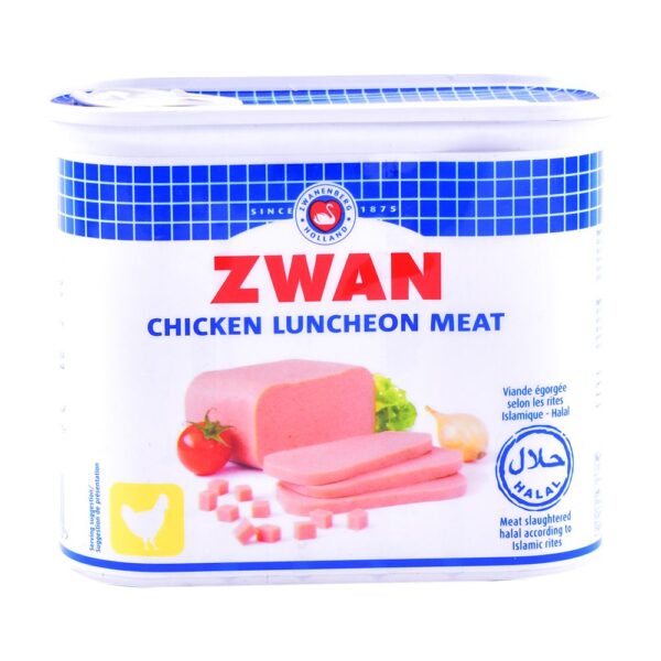 ZWAN CHICKEN LUNCHEON MEAT HALAL 12 OZ WHITE CAN 